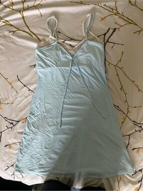 Light Blue Slip Nightdress with Mesh Trim